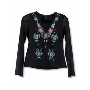 Vivienne Tam Y2K Vintage Mesh Long Sleeve Floral Embroidered Top